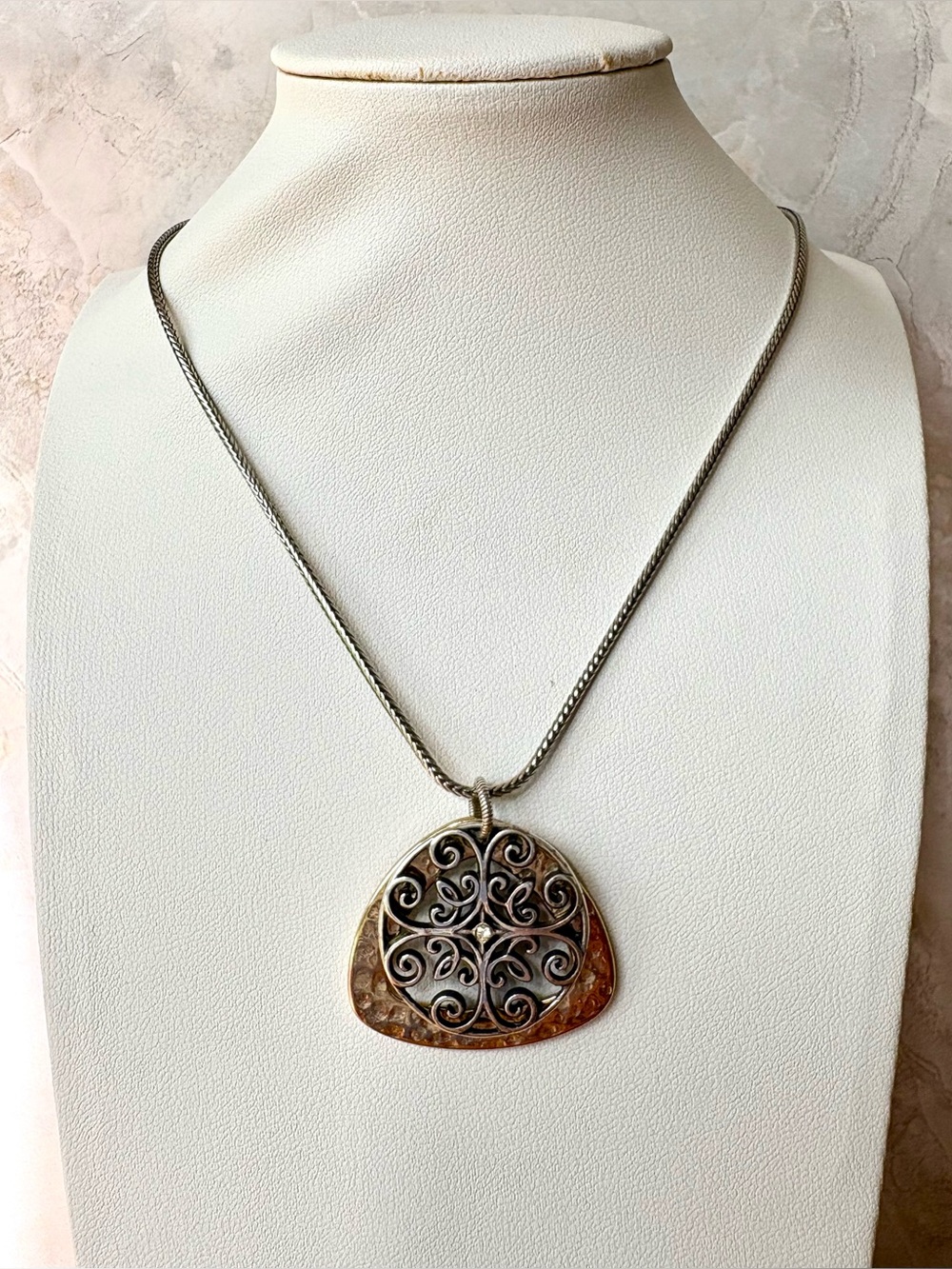 Brighton Two-Tone Filigree Pendant Necklace - Silver and Gold